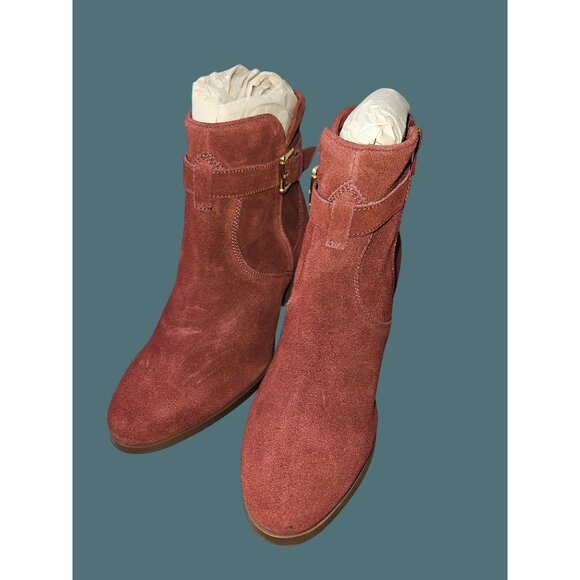 2/$35-Stitch Fix Diba Sleek Suede Bootie Stacked Heel Women 7M Leather Upper - Picture 3 of 13